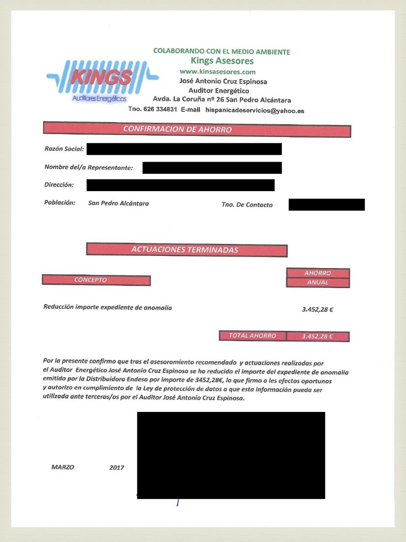 Reconocimiento de ahorro del caso C16 firmado por el cliente (datos personales tapados)